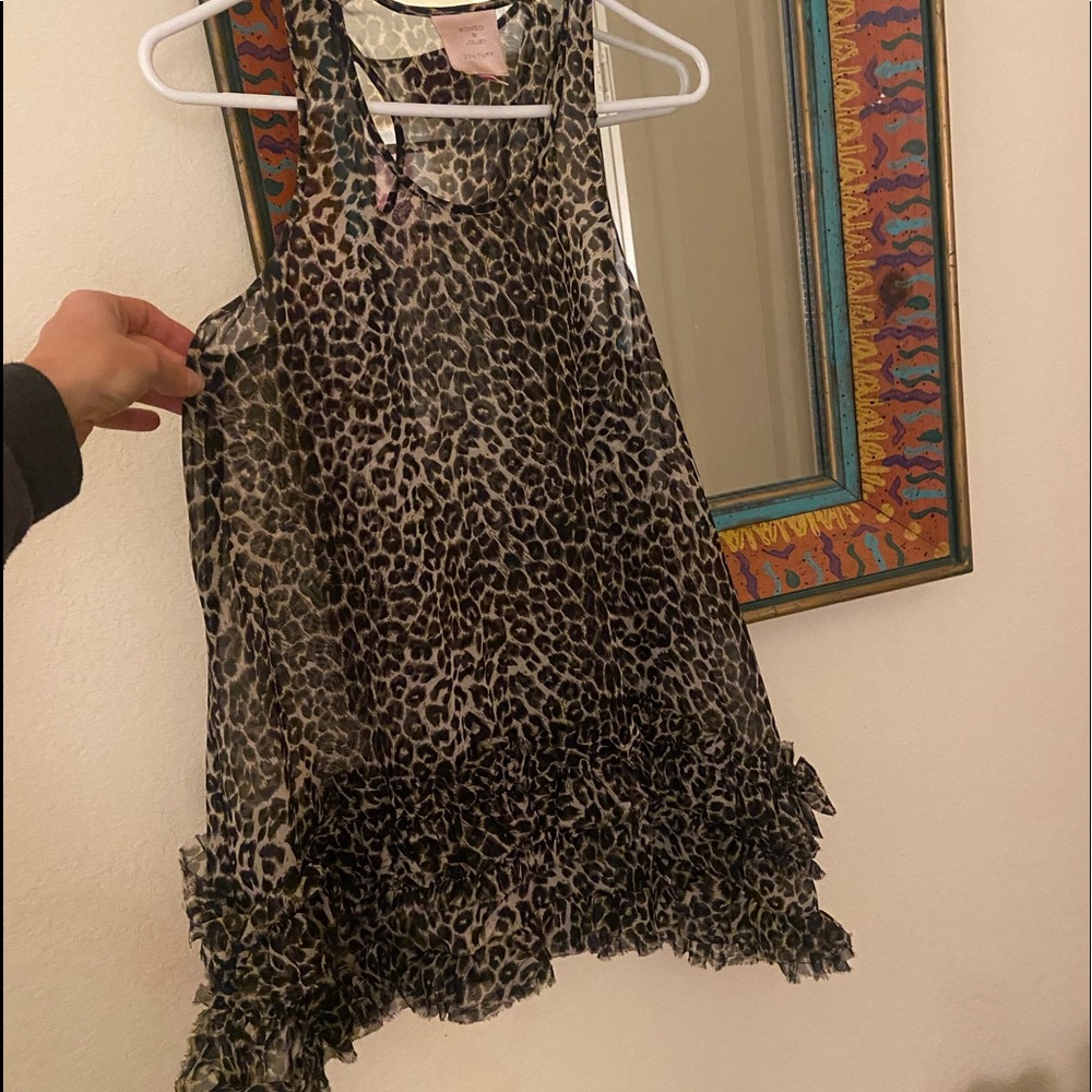 Sheer polyester racerback ruffle baby doll top, from Neimans Last Call, like new